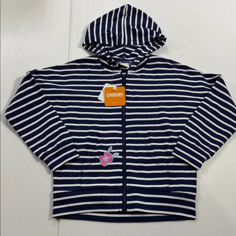 B84. NWT Kids Gymboree Navy &‎ White Striped Hoodie (S 5/6)